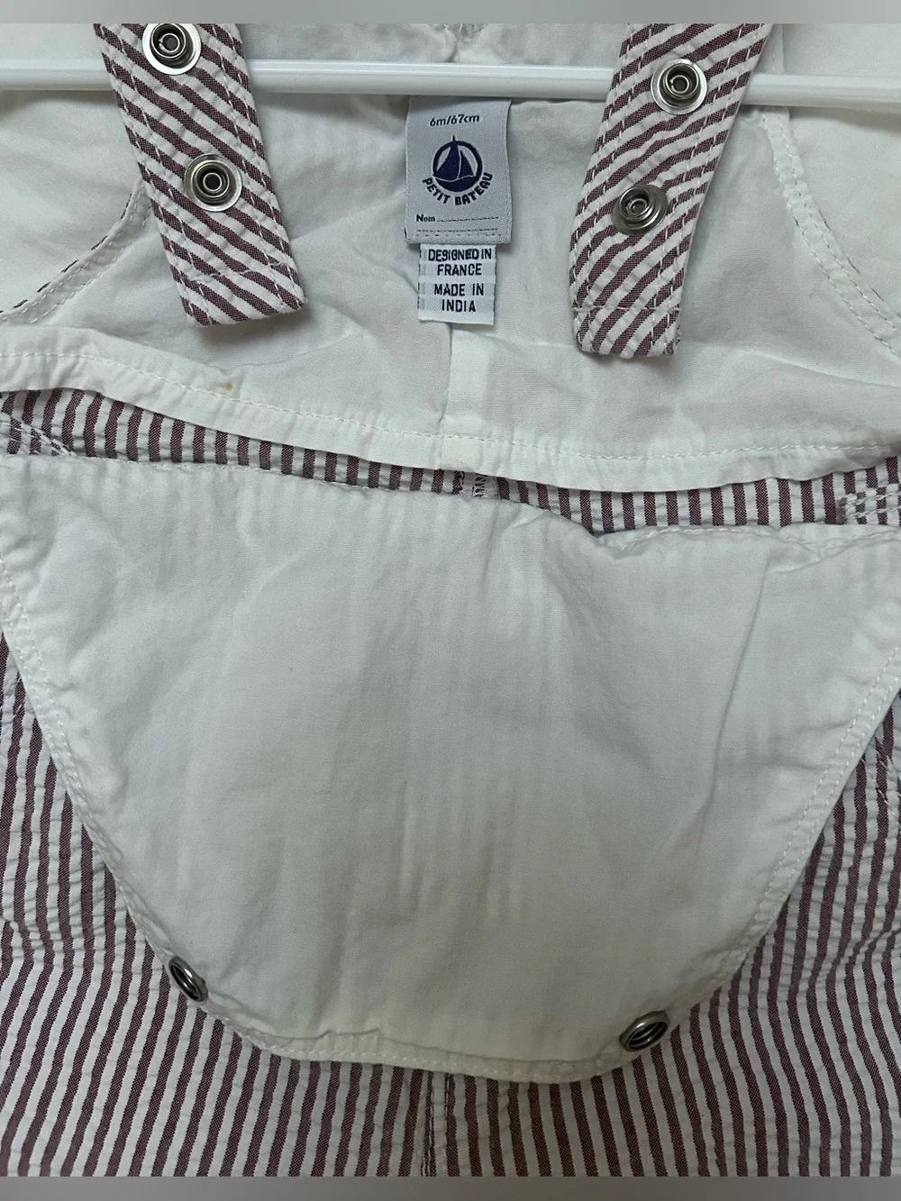 Petit Bateau Striped Seersucker Short Overalls 6 mo/67 cm unisex 100% cotton